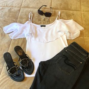 Ruffled Cold Shoulder Top